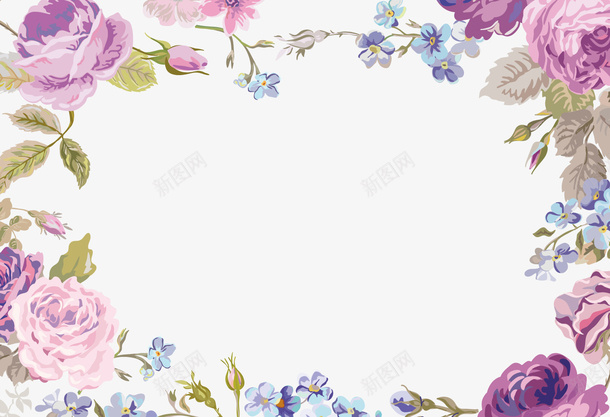 手绘紫色鲜花边框png免抠素材_新图网 https://ixintu.com 小清新 紫色花卉 背景装饰 鲜花花朵 鲜花边框