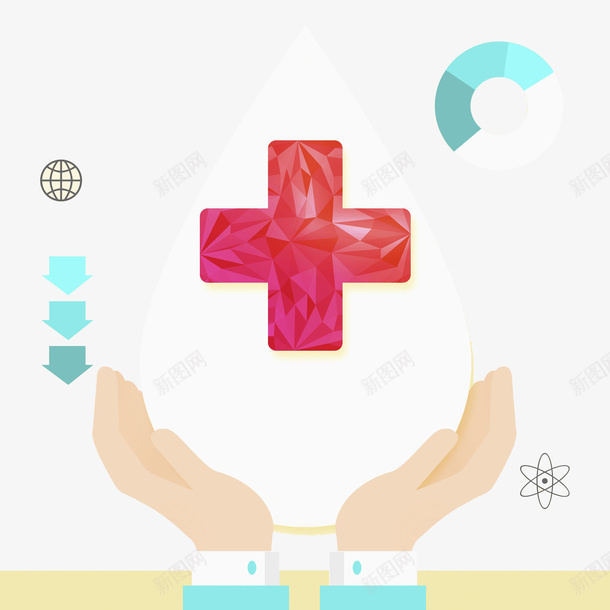 双手捧着红十字水彩画png免抠素材_新图网 https://ixintu.com 健康 医疗 双手捧着红十字水彩画 图表 彩色 手势 数据 献血 珍贵 箭头 红色 饼形图