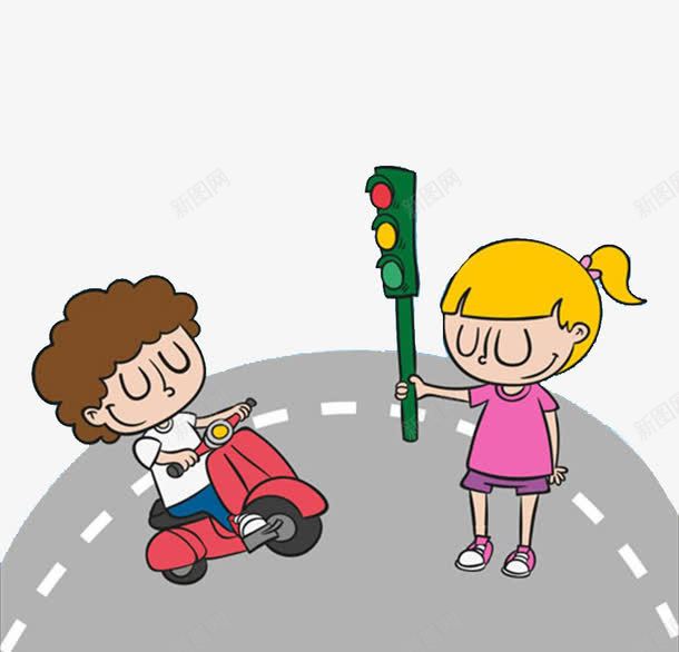 文明出行png免抠素材_新图网 https://ixintu.com 交规 卡通 女孩 文明 男孩 红绿灯 道路 遵守 骑车