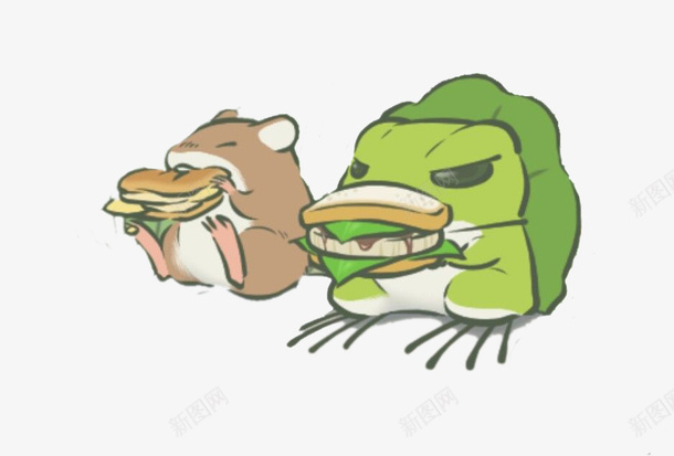 吃饭的小老鼠和蛙儿子png免抠素材_新图网 https://ixintu.com 卡通手绘 小老鼠 旅行青蛙 汉堡包 蛙儿子 装饰图
