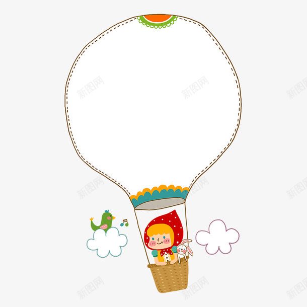 圆形可爱热气球贴纸png免抠素材_新图网 https://ixintu.com 卡通 圆形 天空飞翔 小鸟 形状 白云 空气球 线条