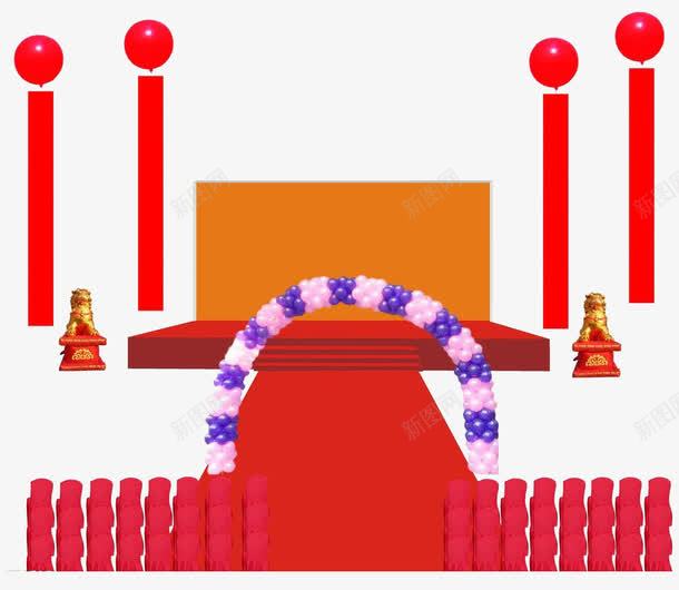 喜庆红色地毯png免抠素材_新图网 https://ixintu.com 冠军台 大门 横幅 气球 红毯 红色 颁奖台 领奖台