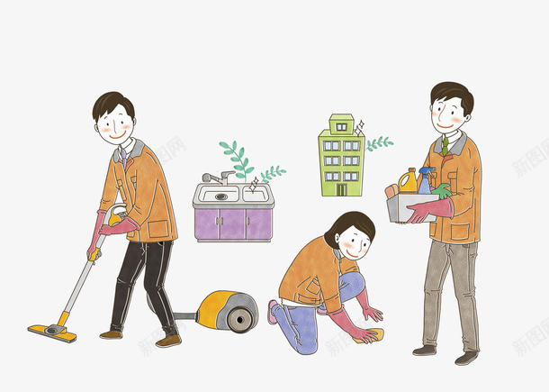 大扫除的一家人png免抠素材_新图网 https://ixintu.com 一家人 保洁 卫生 吸尘 吸尘器 家务 打扫 注意防尘 清洁 清除 灰尘 爱护卫生