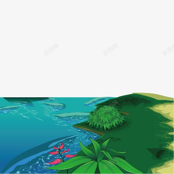 河岸边png免抠素材_新图网 https://ixintu.com 户外 春天 河水 绿色