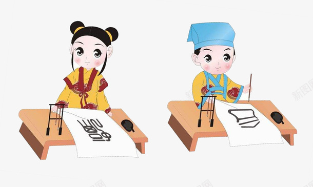 古代学堂读书书童psd免抠素材_新图网 https://ixintu.com 书法 传统 卡通 学习 学堂 小书童 念书 教育 读书