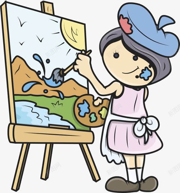 美女小画家矢量图ai免抠素材_新图网 https://ixintu.com 作画的人 卡通人物 卡通画家 山水画 水彩画 画家帽子 画画的人 矢量图