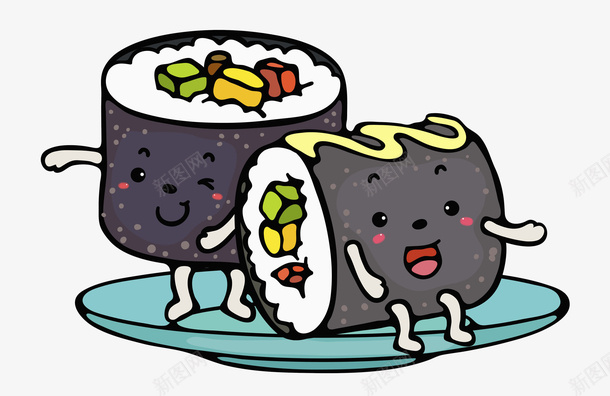 紫菜寿司卷png免抠素材_新图网 https://ixintu.com 卡通 开心 手绘 沙拉酱 紫菜寿司卷 腮红 表情 黄瓜
