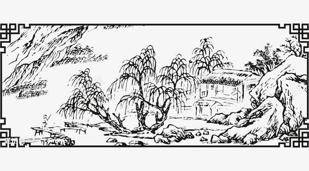 手绘线条山水简笔画png免抠素材_新图网 https://ixintu.com 山水画 山水简笔画 简笔山水画 线条画 黑色画