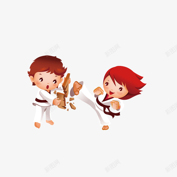 开学季卡通学生跆拳道练习png免抠素材_新图网 https://ixintu.com 动画 卡通人物 卡通学生 开学季 手抄报 手抄报装饰 海报设计 跆拳道练习