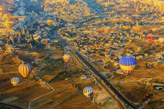 俯视黄色城市热气球海报背景背景