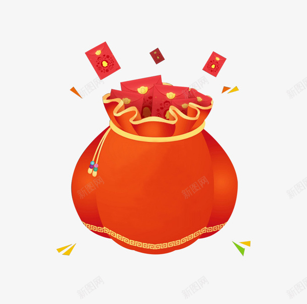 装满红包的红色钱袋png免抠素材_新图网 https://ixintu.com 喜庆 新年 红包 红色 节日 过年 金袋子 钱袋 飞出来的红包