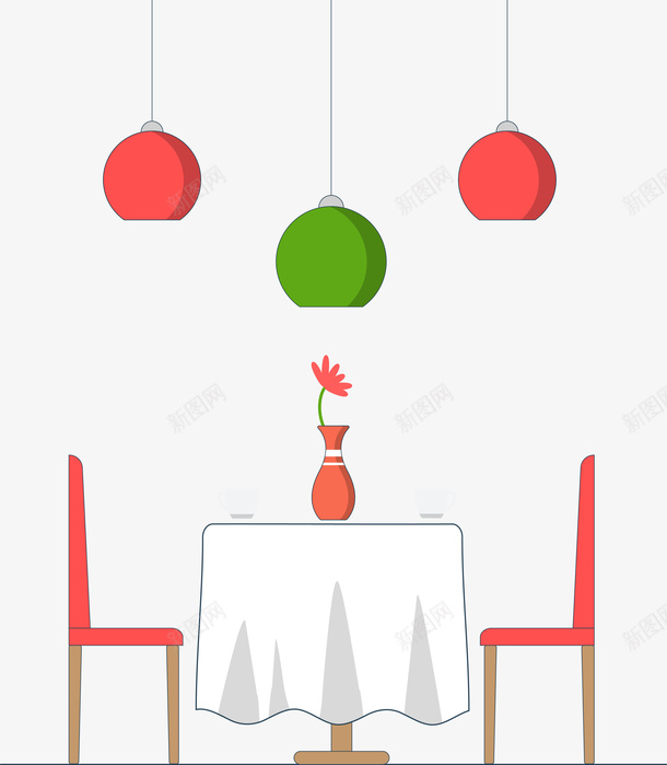 餐桌餐椅和挂灯卡通图png免抠素材_新图网 https://ixintu.com 卡通 家具 家居用品 彩色挂灯 装修 餐桌 餐椅