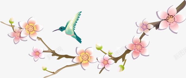 桃树枝和飞鸟png免抠素材_新图网 https://ixintu.com 手绘桃花 手绘花朵 手绘飞鸟 树枝 花朵 花枝 飞鸟 鸟