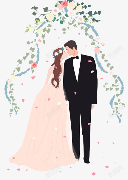 手绘婚礼花朵新郎新娘png免抠素材_新图网 https://ixintu.com 典礼 婚礼 结婚 艺术 花朵 集体婚礼 飘带