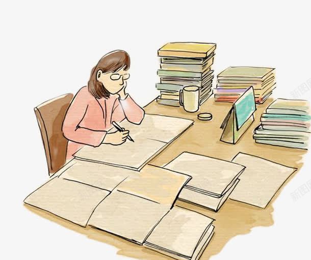 老师批改作业png免抠素材_新图网 https://ixintu.com 办公室 卡通 开学啦 开学季 教师节元素 漫画 老师批改作业