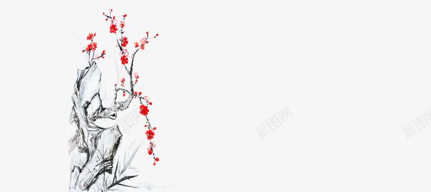 山水画中国风png免抠素材_新图网 https://ixintu.com 中国风 山水画 梅花
