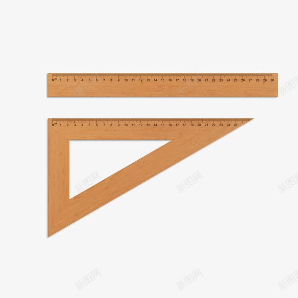 三角尺和直尺png免抠素材_新图网 https://ixintu.com 三角尺 刻度 数字 棕色尺子 测量 直尺 米尺