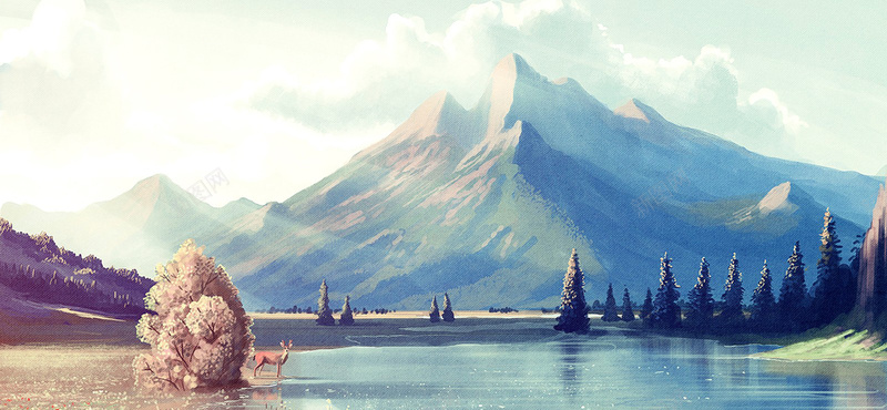 清新油画背景jpg设计背景_新图网 https://ixintu.com 小清新 山水 文艺 油画 海报banner 清新 简约 蓝色