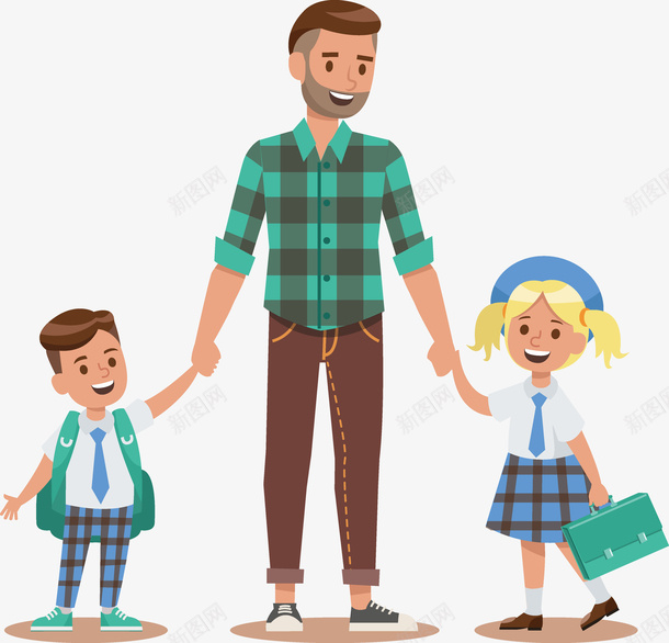 手绘卡通快乐父与孩子们png免抠素材_新图网 https://ixintu.com 出游 卡通人物 幸福亲情 快乐父子 旅游的一家三口 母亲与女儿 温馨 父与孩子们 父亲和孩子们