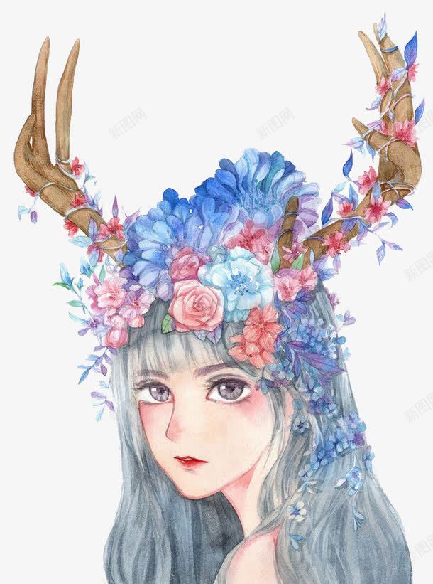 水彩鲜花png免抠素材_新图网 https://ixintu.com 卡通 女孩 小鹿 手绘 水彩 秋天 装饰 鲜花