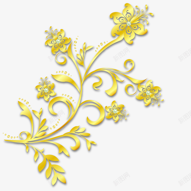 手绘时尚花卉花纹png免抠素材_新图网 https://ixintu.com 包装设计 印花图案 布料印花 精美花纹 装饰花纹 贴纸 金色花卉花纹 金黄色渐变花纹 面料印花