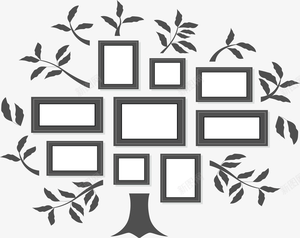灰色相框家庭照片墙矢量图ai免抠素材_新图网 https://ixintu.com 家庭树 家庭照片墙 我的家人 灰色大树 灰色相框 照片墙 矢量png 矢量图