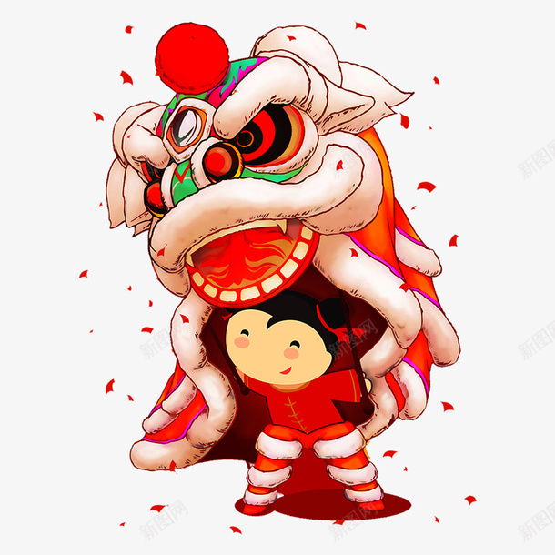 红色喜庆舞狮庆祝新年png免抠素材_新图网 https://ixintu.com 反光 商务 小孩子舞狮 庆祝 彩绘舞狮 材质 欢乐 红包 红色 线稿 质感