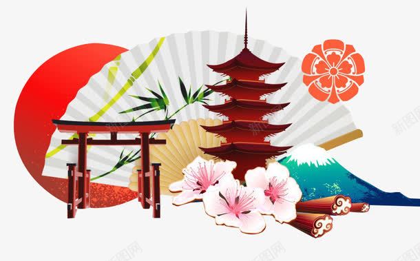中国元素png免抠素材_新图网 https://ixintu.com 折扇 案板 祥云 角楼 门匾