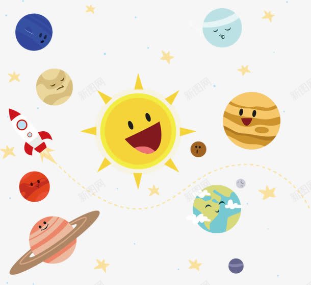 宇宙卡通图矢量图ai免抠素材_新图网 https://ixintu.com 地球 太阳 太阳系 宇宙 彩色卡通 星空 星空背景 漫画 火箭 矢量图 行星
