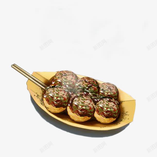 日式街头小吃png免抠素材_新图网 https://ixintu.com 串烧 吃的 手绘 日式菜单 暖色 章鱼小丸子 纸船 美味 食物 食物点缀