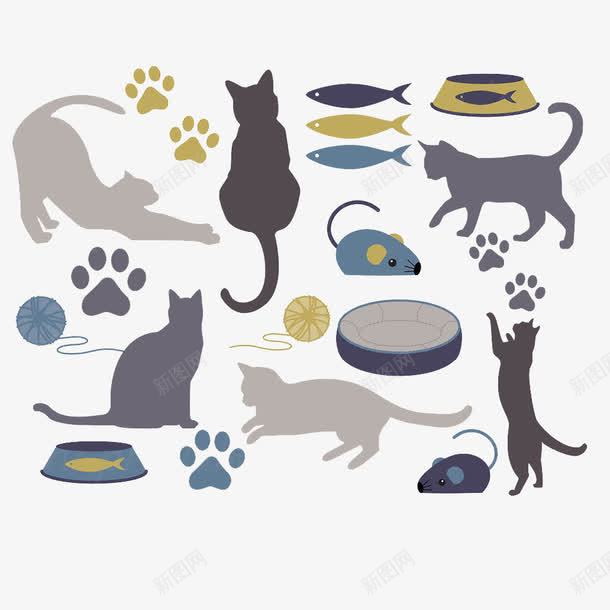 卡通猫咪和玩具png免抠素材_新图网 https://ixintu.com 动物脚印 卡通猫咪 毛线球 猫咪脚印 猫咪食盆 老鼠 老鼠生日 鱼