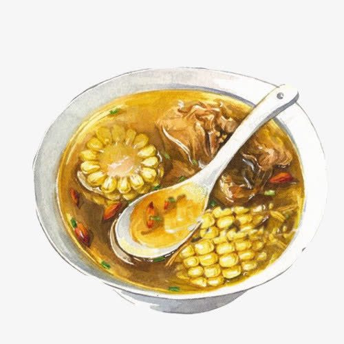 排骨玉米汤手绘画片png免抠素材_新图网 https://ixintu.com 手绘美食 排骨汤 玉米 美味 营养汤 黄色汤汁