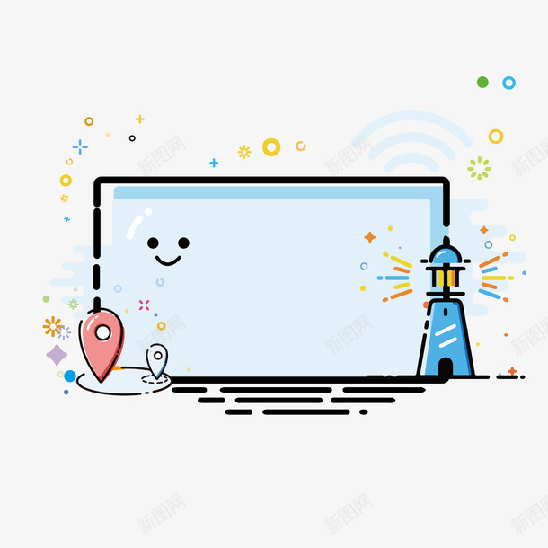 手绘卡通地图定位图案图标png_新图网 https://ixintu.com WIFI 卡通电脑 圆圈 圆点点 塔 定位图标