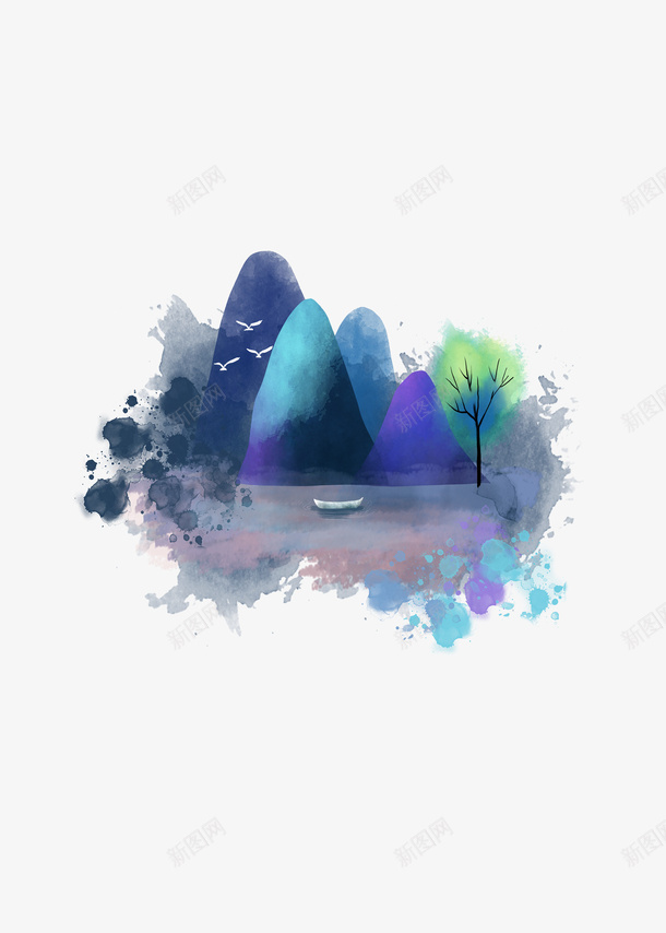 彩色山水png免抠素材_新图网 https://ixintu.com 彩色 手绘 水墨 画山水