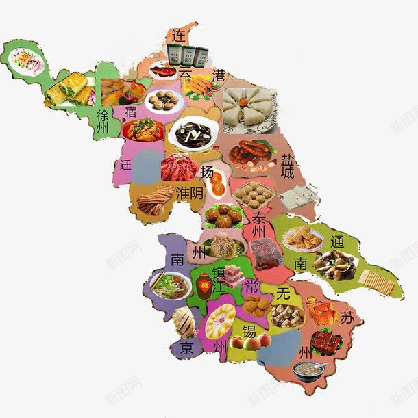江苏美食分布图png免抠素材_新图网 https://ixintu.com 吃货攻略 宣传 广告 江苏地图 美食地图
