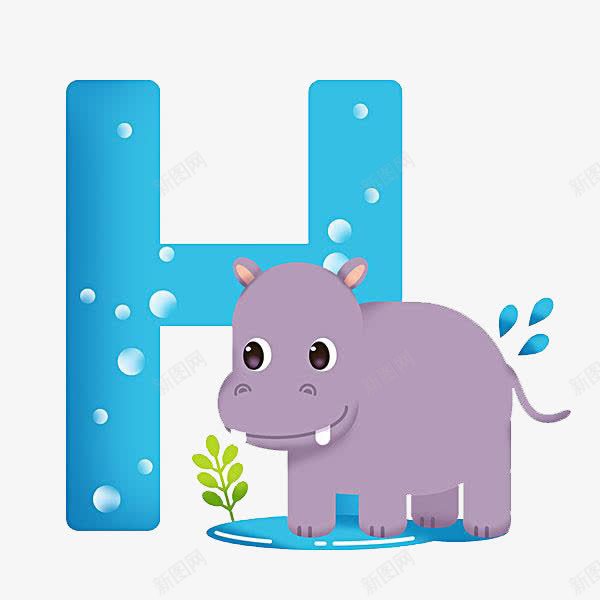 识英语卡片之字母Hpng免抠素材_新图网 https://ixintu.com 卡通手绘 教育用品 水纹 河马 英语课 装饰