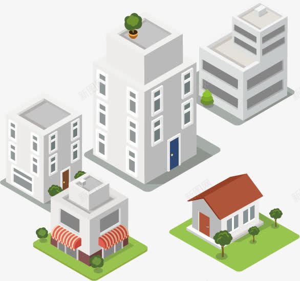 立体房屋模型png免抠素材_新图网 https://ixintu.com 城市 建筑 房子 扁平化
