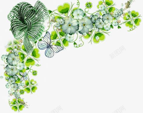 绿色发光边角花边框png免抠素材_新图网 https://ixintu.com 春天 绿叶 绿色 蝴蝶 边框