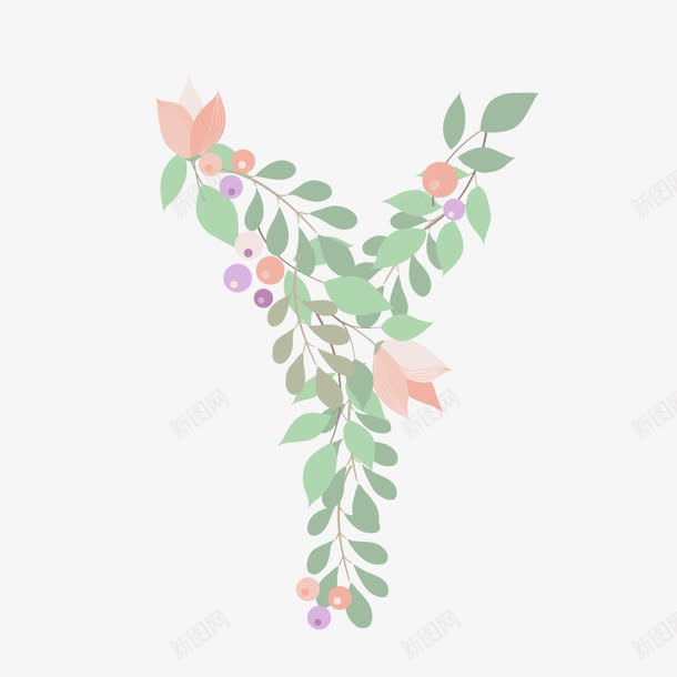 植物绿叶花朵字母Ypng免抠素材_新图网 https://ixintu.com 大写字母 字母 字母Y 树叶 植物字母 绿叶 花朵字母