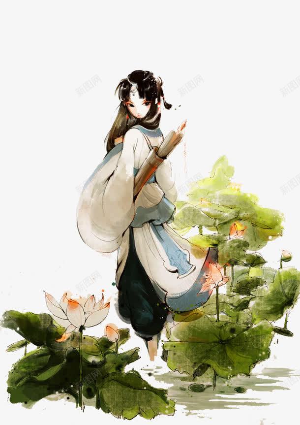 美女png免抠素材_新图网 https://ixintu.com 古代 手绘 水彩 美女 荷花