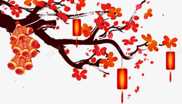 新春装饰手绘梅花灯笼png免抠素材_新图网 https://ixintu.com 手绘梅花 新年装饰 新春佳节 灯笼 装饰图案 鞭炮