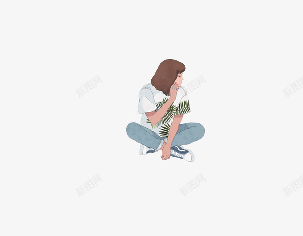坐着扭着头的女孩png免抠素材_新图网 https://ixintu.com 创意 卡通手绘 唯美 坐着的小朋友 女孩 学生 小清新 微笑