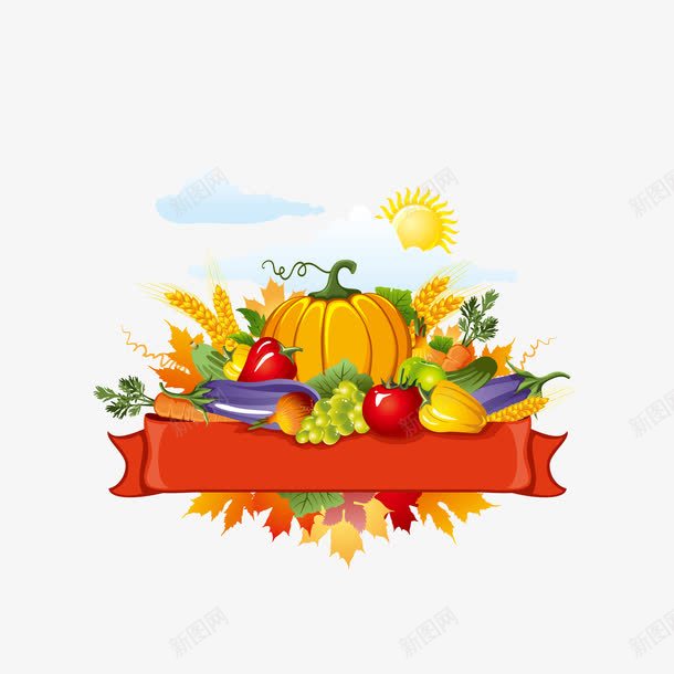 蔬菜美食背景png免抠素材_新图网 https://ixintu.com 丝带 丰收 南瓜 爱心蔬菜 白云 秋天 秋天丰收美食背景免费下载 美食 菜类图片 葡萄 蓝天 蔬菜水果 食物 餐饮 麦穗