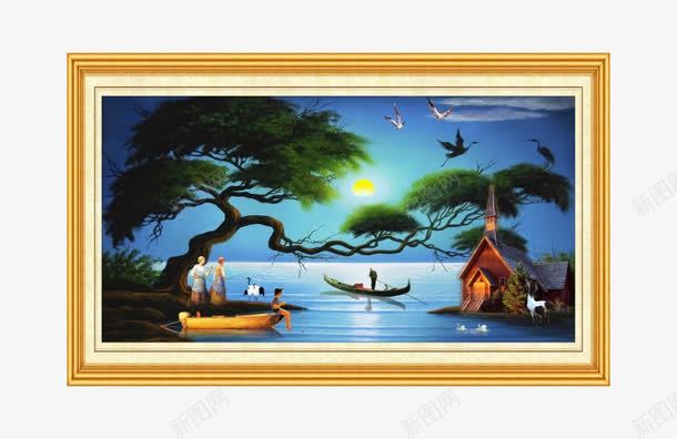 家居装饰油画png免抠素材_新图网 https://ixintu.com 产品实物 夜色 客厅挂画 家居油画 山水画 挂画 月光 欧式油画 油画 装饰画