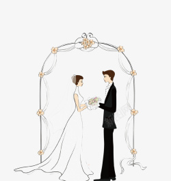卡通手绘情侣婚礼插画素材