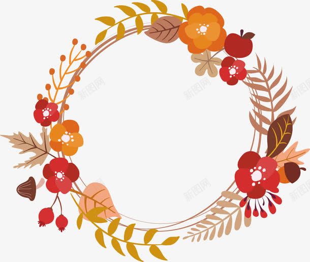 橘红色小花朵装饰框png免抠素材_新图网 https://ixintu.com 丰收季节 小红花 矢量png 秋天装饰框 秋日花环 花朵边框
