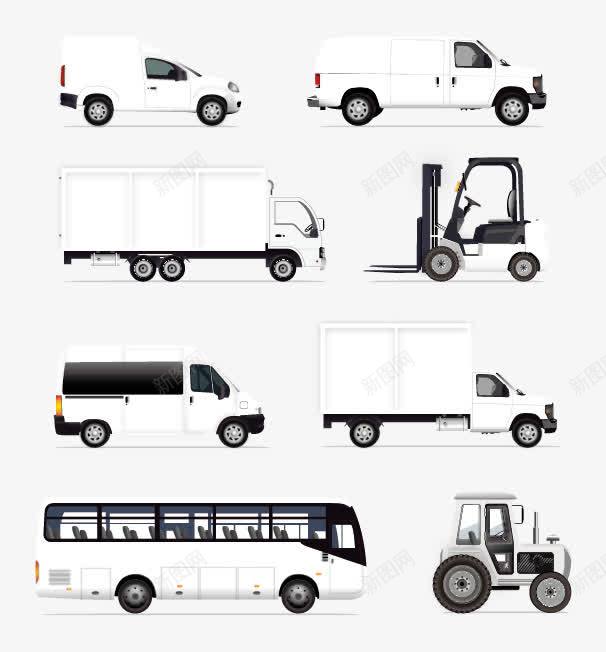 白色工业车辆矢量图ai免抠素材_新图网 https://ixintu.com 叉车 大巴车 客车 工业车辆 拖拉机 汽车 白色 皮卡 货车 面包车 矢量图
