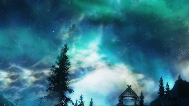 北极光png免抠素材_新图网 https://ixintu.com 北极光 夜晚 天空 星星 梦幻 森林 素材 背景
