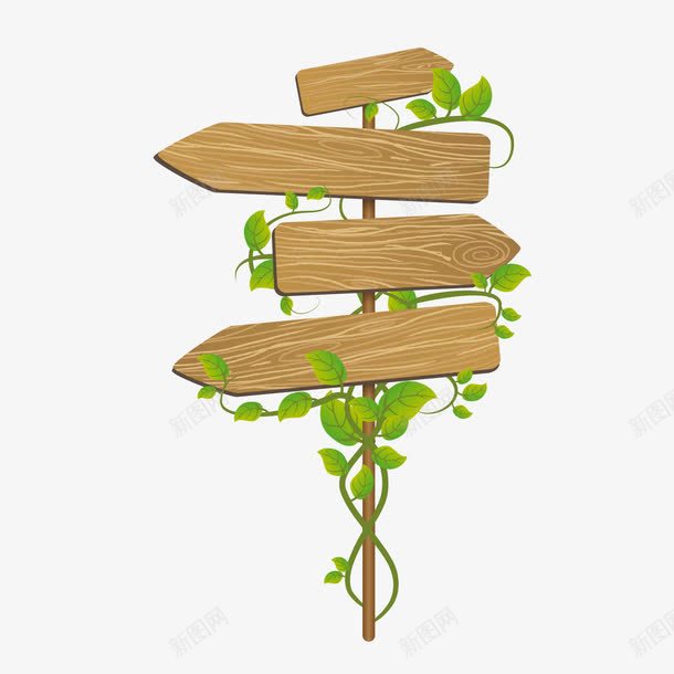 绿色植物藤蔓指路牌png免抠素材_新图网 https://ixintu.com 卡通植物 指路牌 木牌 绿色叶子 藤蔓