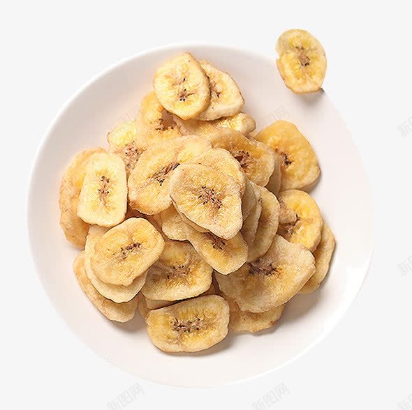 俯拍盘子里的香蕉片png免抠素材_新图网 https://ixintu.com 休闲零食果干 俯拍小吃 小吃果干海报 香蕉干